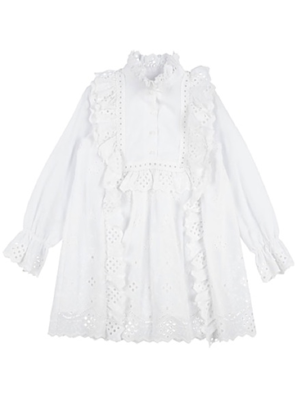 Alberta Ferretti White Eyelet Ruffle Dress Sz 14